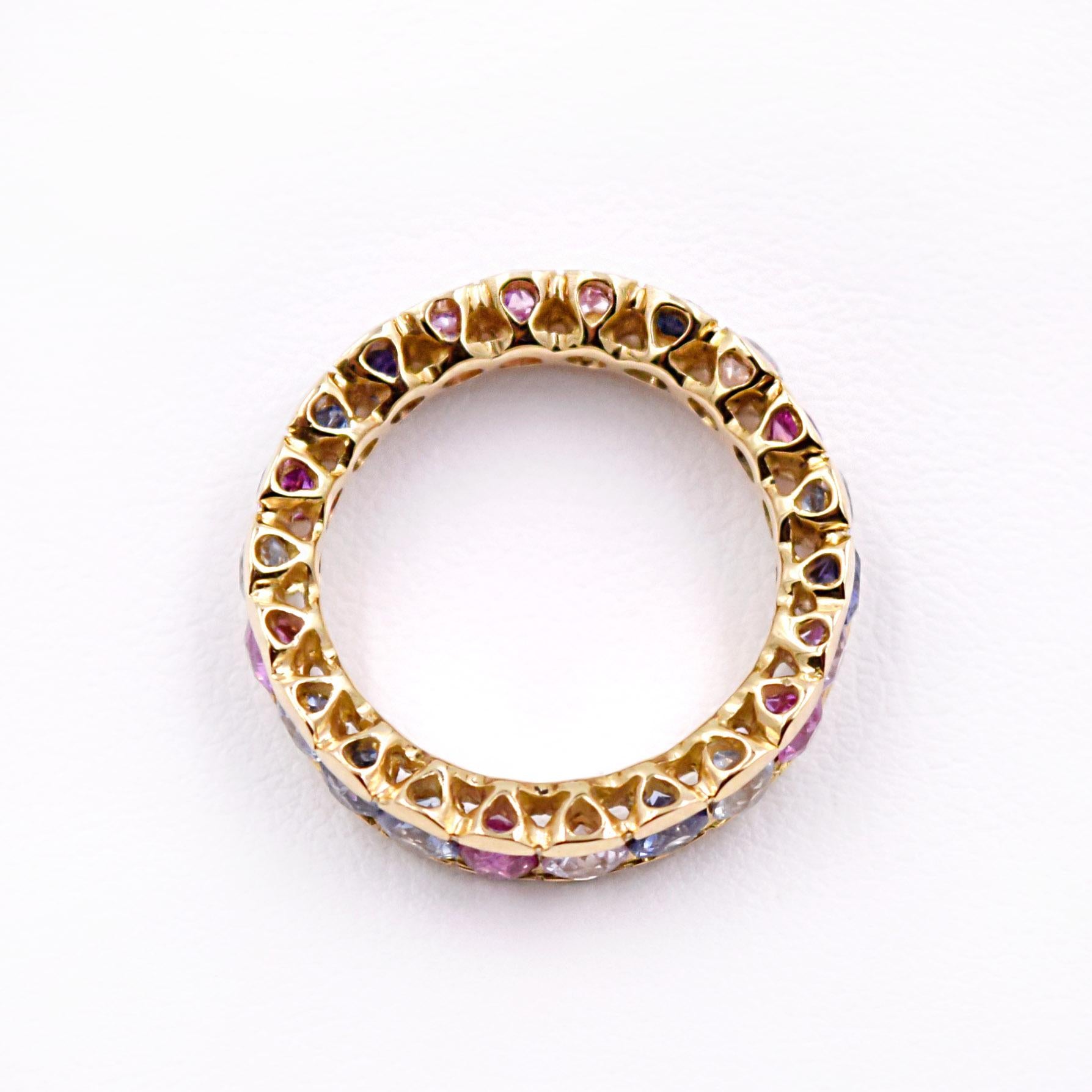 Untreated Multicolored Sapphire and Ruby Cocktail Ring in 20 Karat Yellow Gold In New Condition For Sale In Mill Valley, CA