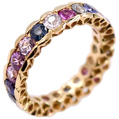 Untreated Multicolored Sapphire and Ruby Cocktail Ring in 20 Karat Yellow Gold
