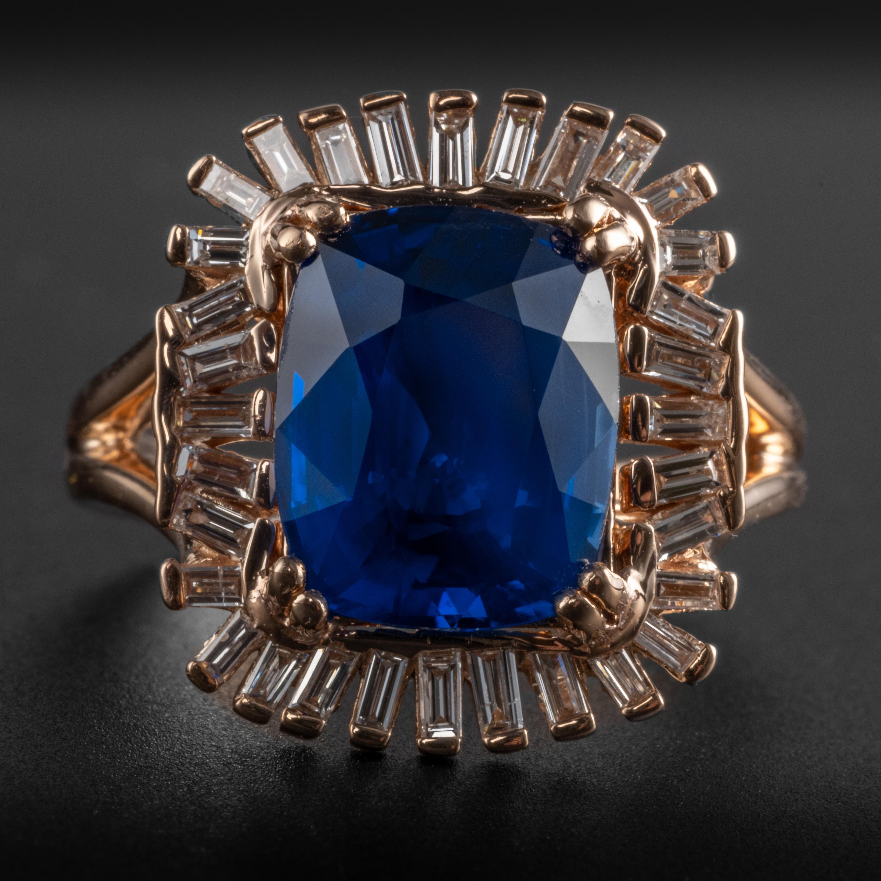 Taille navette Bague saphir et diamant non traité 4,04 carats Madagascar AGL Certified en vente