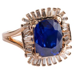 Bague saphir et diamant non traité 4,04 carats Madagascar AGL Certified