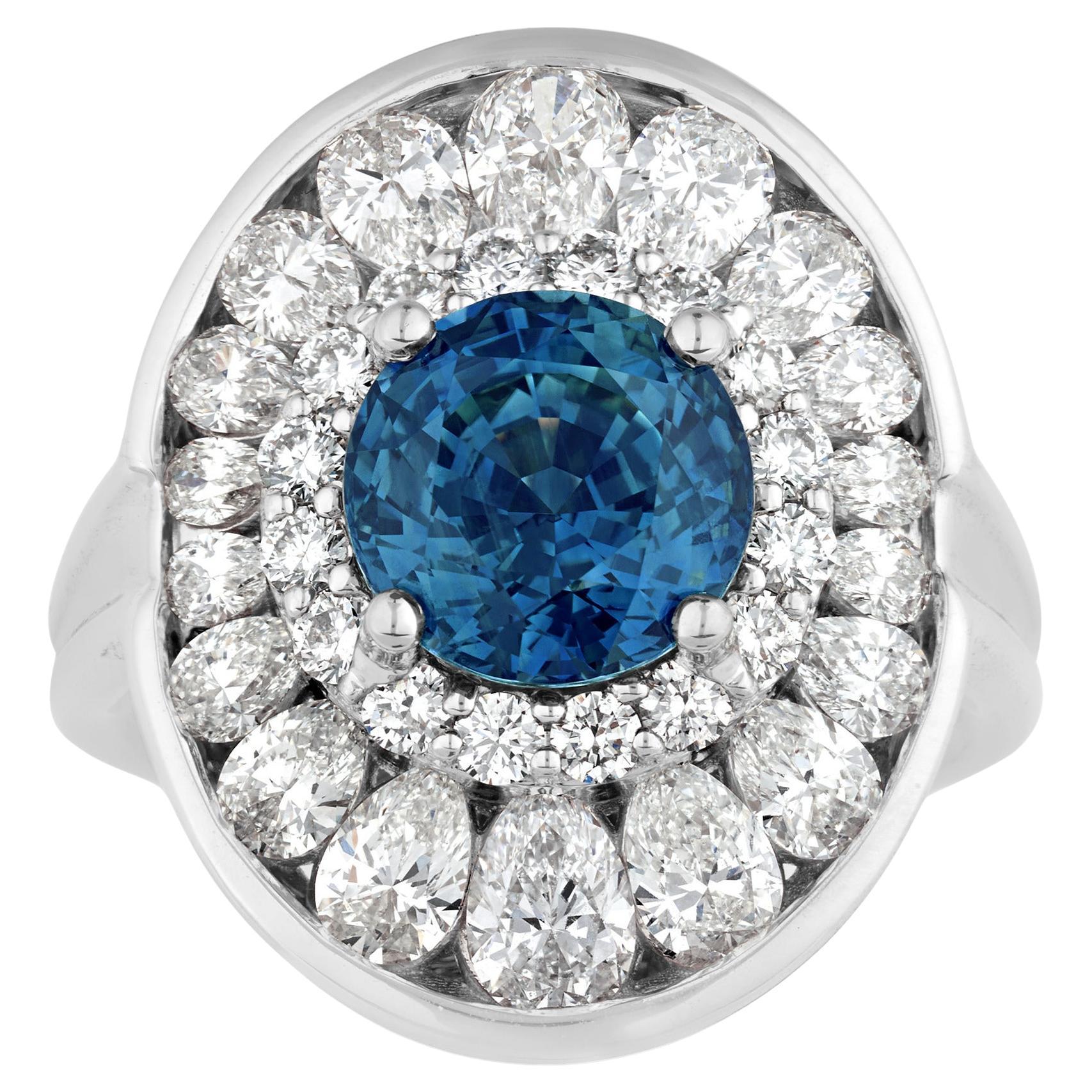 Untreated Teal Sapphire Ring, 4.03 Carats For Sale