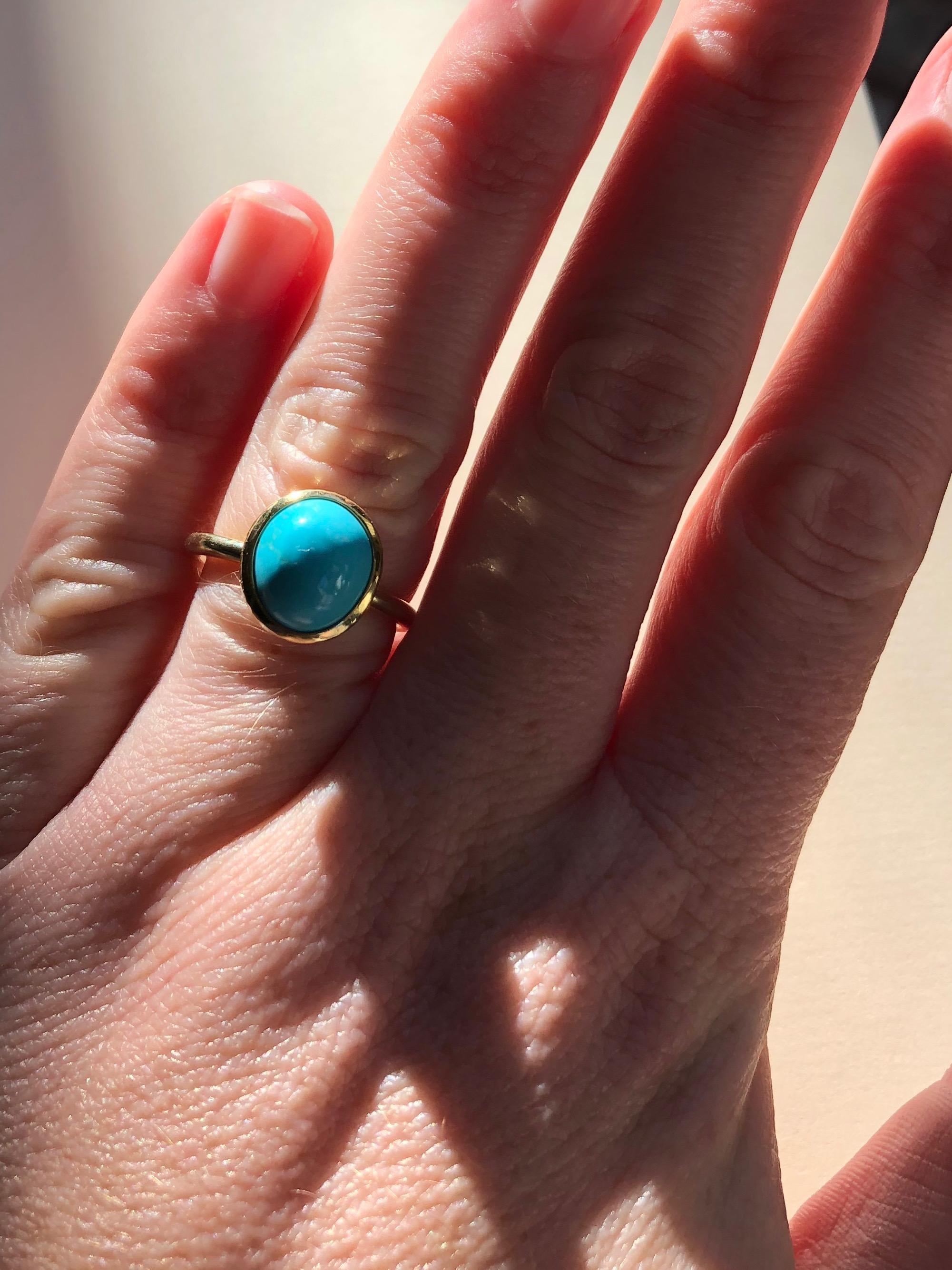 Untreated Turquoise and 18 Karat Gold Cocktail Ring 3