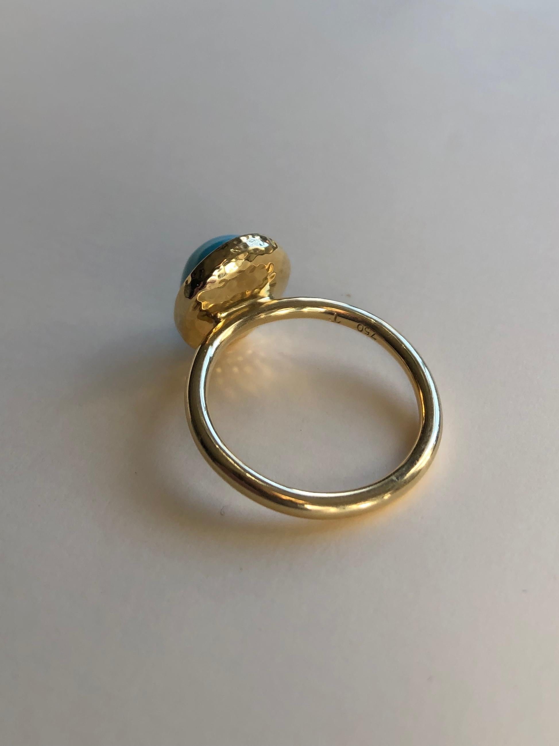Untreated Turquoise and 18 Karat Gold Cocktail Ring 4