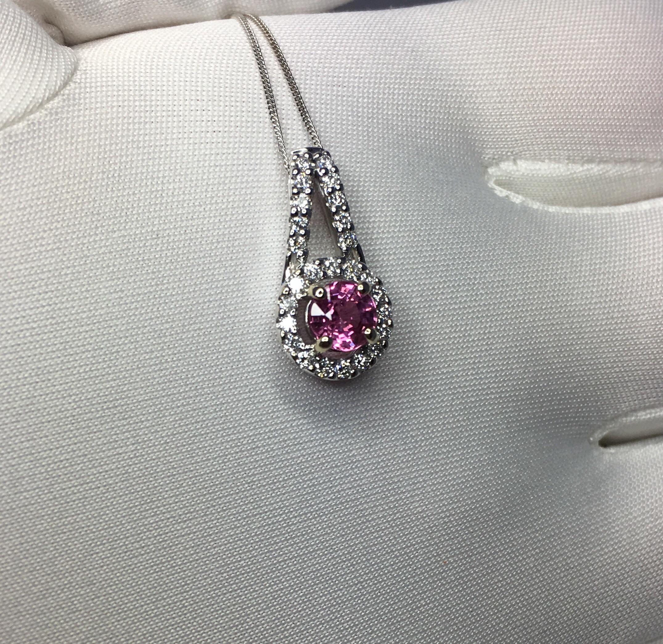 Untreated Vivid Pink Sapphire and Diamond 18 Karat White Gold Pendant Necklace 5