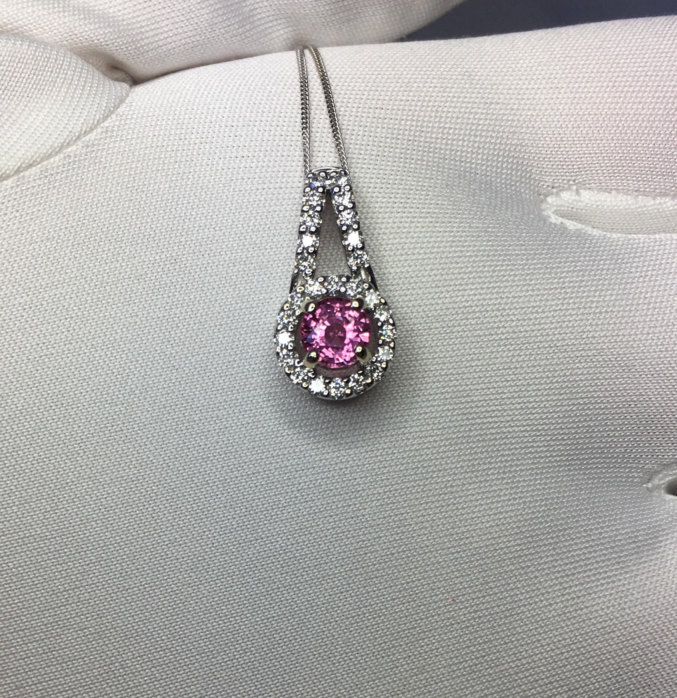 Women's or Men's Untreated Vivid Pink Sapphire and Diamond 18 Karat White Gold Pendant Necklace