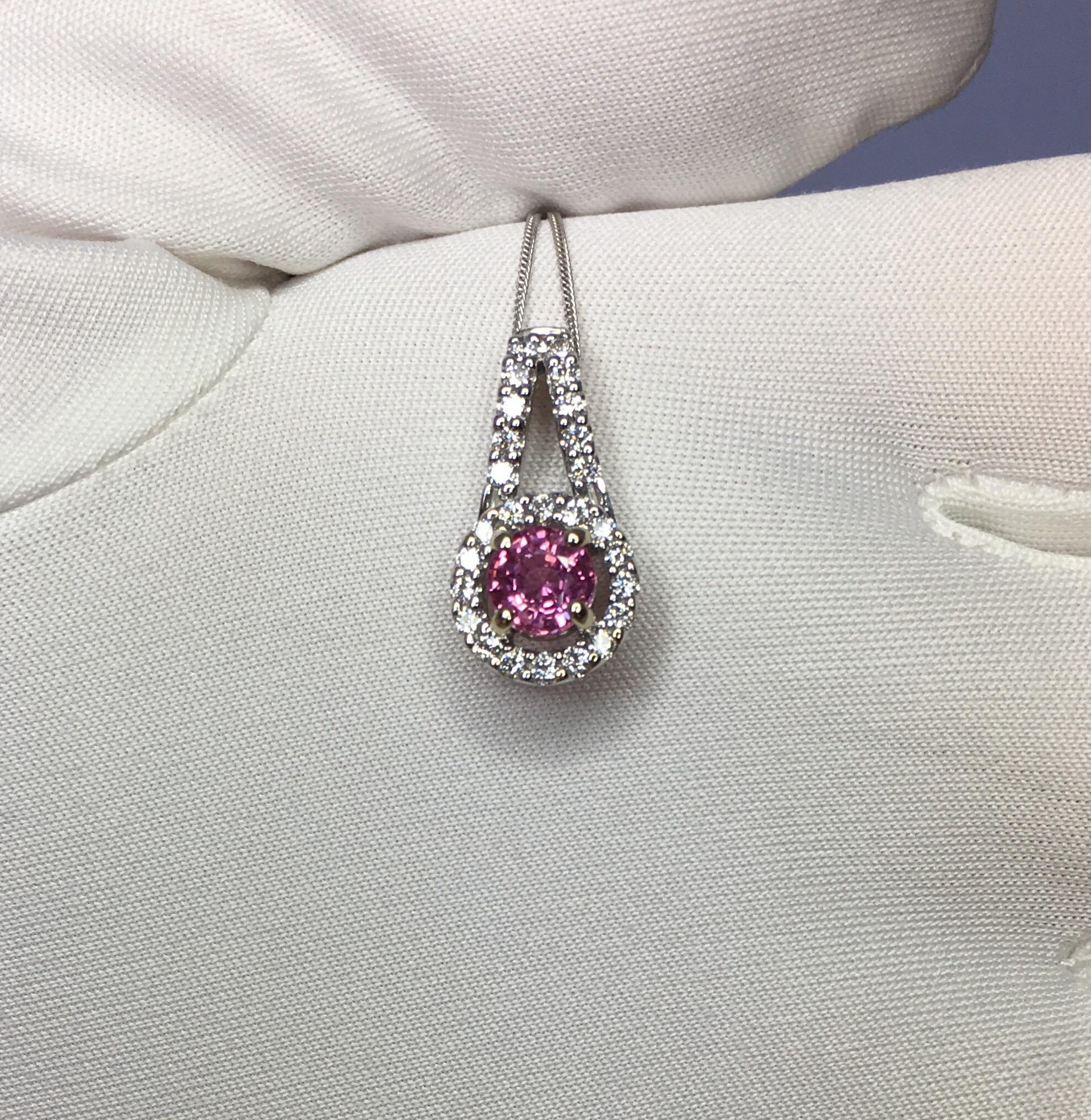 Untreated Vivid Pink Sapphire and Diamond 18 Karat White Gold Pendant Necklace 1