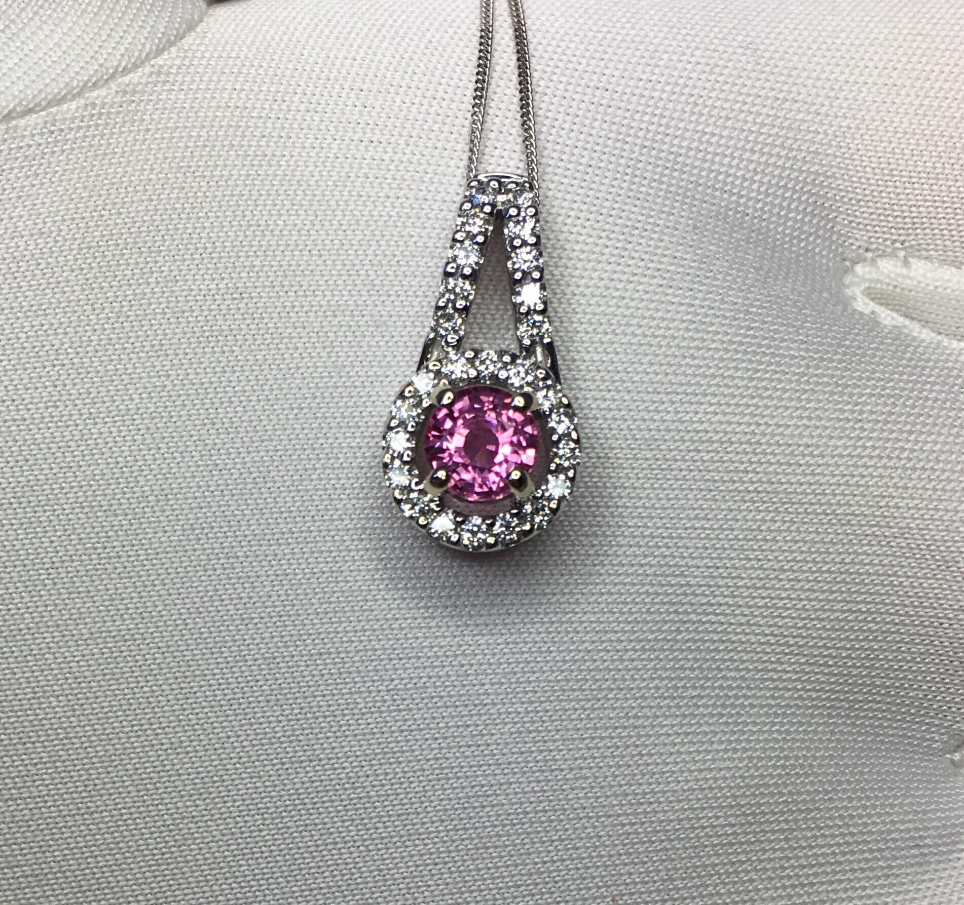 Untreated Vivid Pink Sapphire and Diamond 18 Karat White Gold Pendant Necklace 2