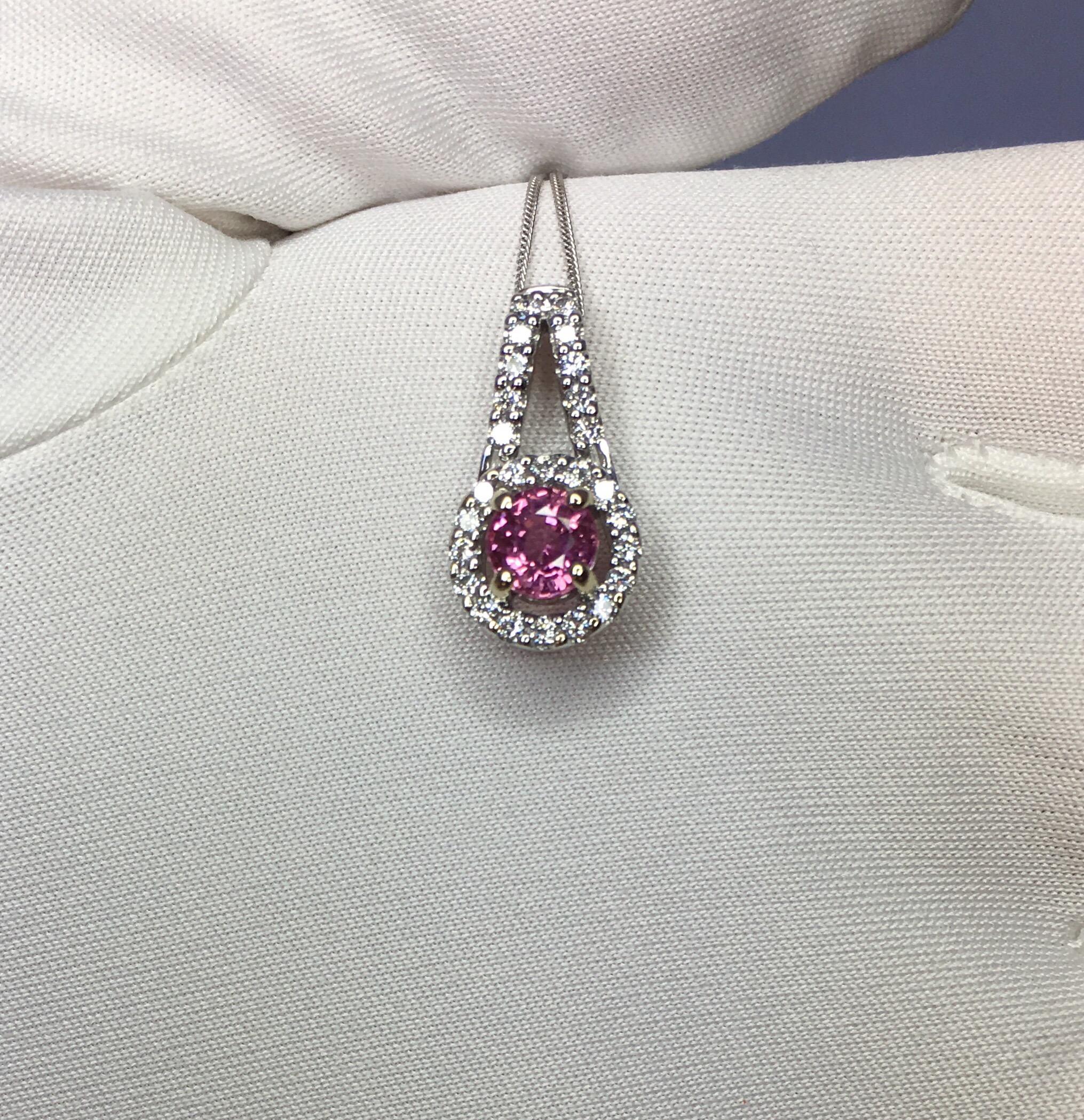 Untreated Vivid Pink Sapphire and Diamond 18 Karat White Gold Pendant Necklace 3