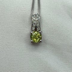 UNTREATED Vivid Yellow Australia Natural Sapphire Diamond 18k White Gold Pendant