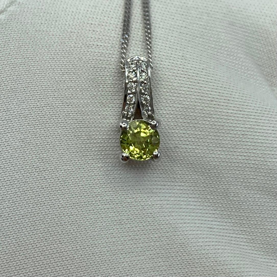UNTREATED Vivid Yellow Australia Natural Sapphire Diamond 18k White Gold Pendant For Sale 3