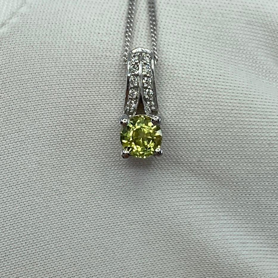 UNTREATED Vivid Yellow Australia Natural Sapphire Diamond 18k White Gold Pendant For Sale 4