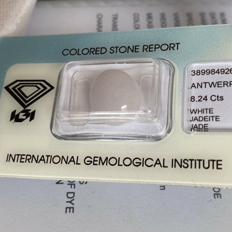 Untreated White Jadeite Jade 8.24ct A Grade IGI Certified Oval Cabcohon Gem In New Condition In Birmingham, GB