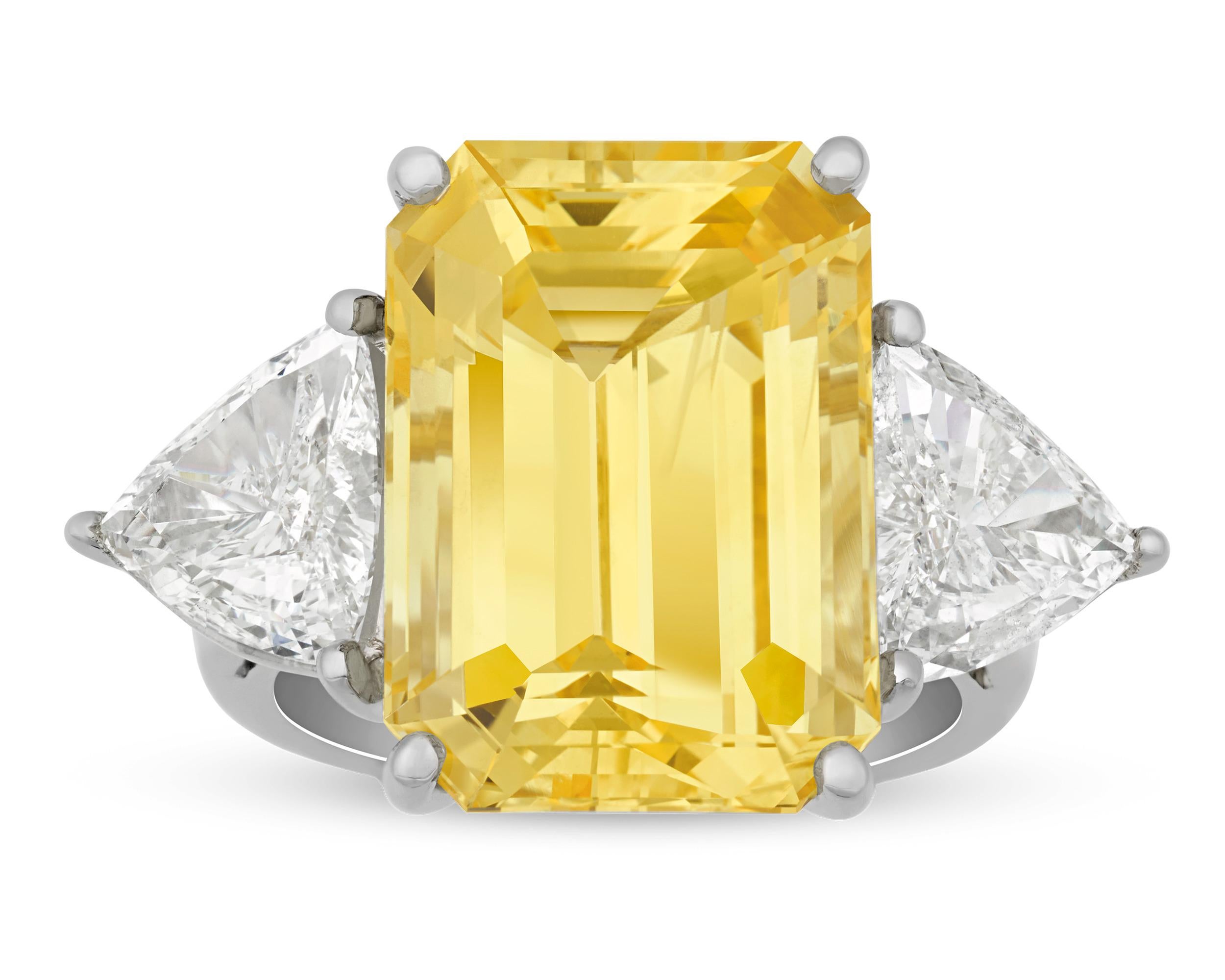 Emerald Cut Untreated Yellow Sapphire Ring, 17.82 Carats