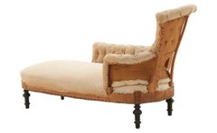 Unupholstered Muslin and Burlap Tufted Chaise Lounge