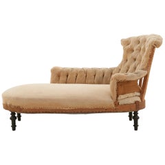 Antique Unupholstered Muslin and Burlap Tufted Chaise Lounge
