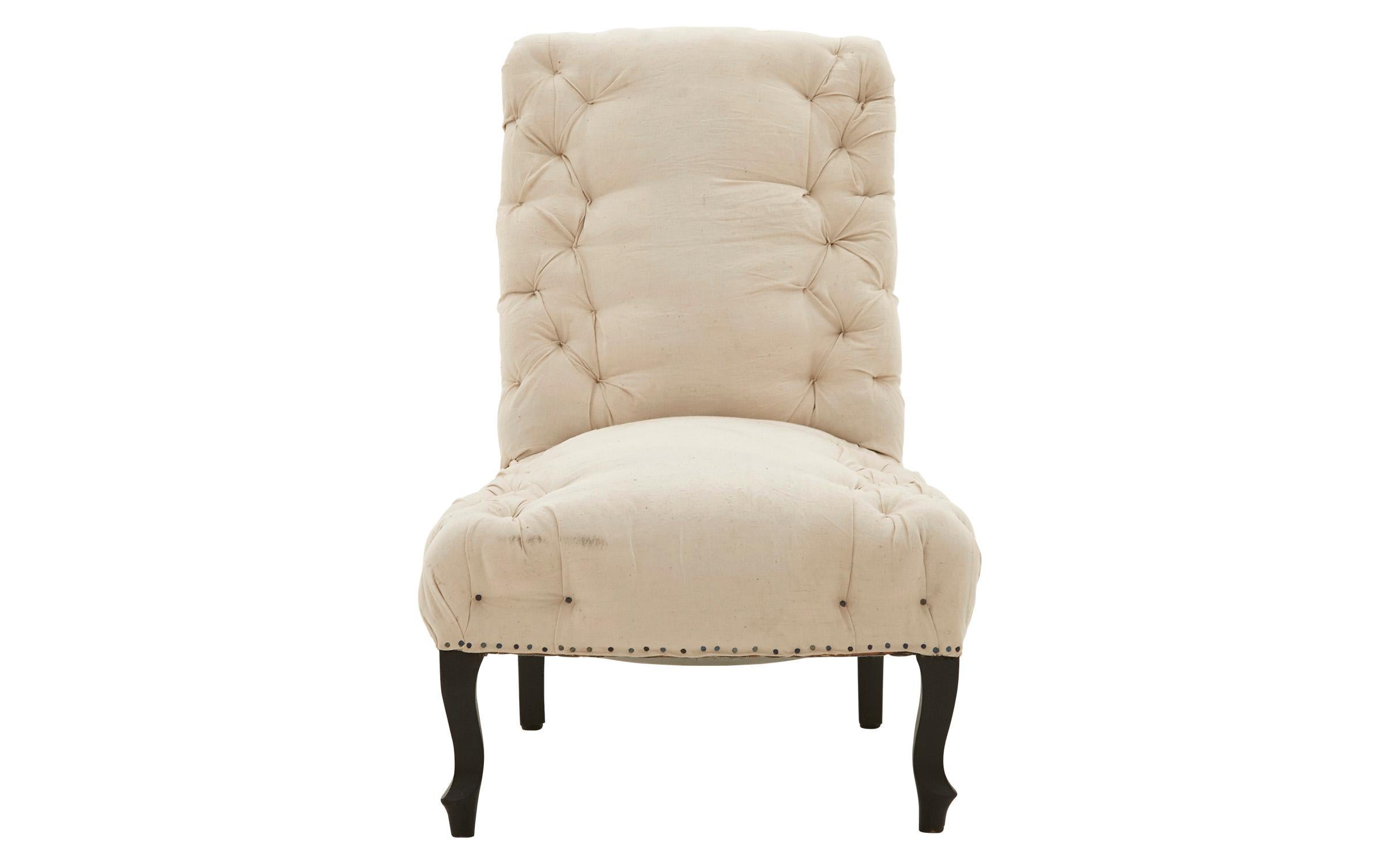 Victorian Unupholstered Muslin and Burlap Tufted Slipper Chair
