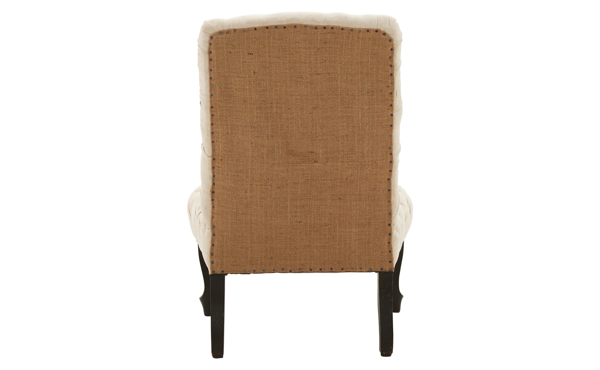 French Unupholstered Muslin and Burlap Tufted Slipper Chair