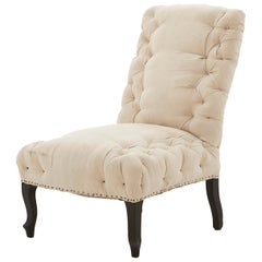 Unupholstered Muslin and Burlap Tufted Slipper Chair