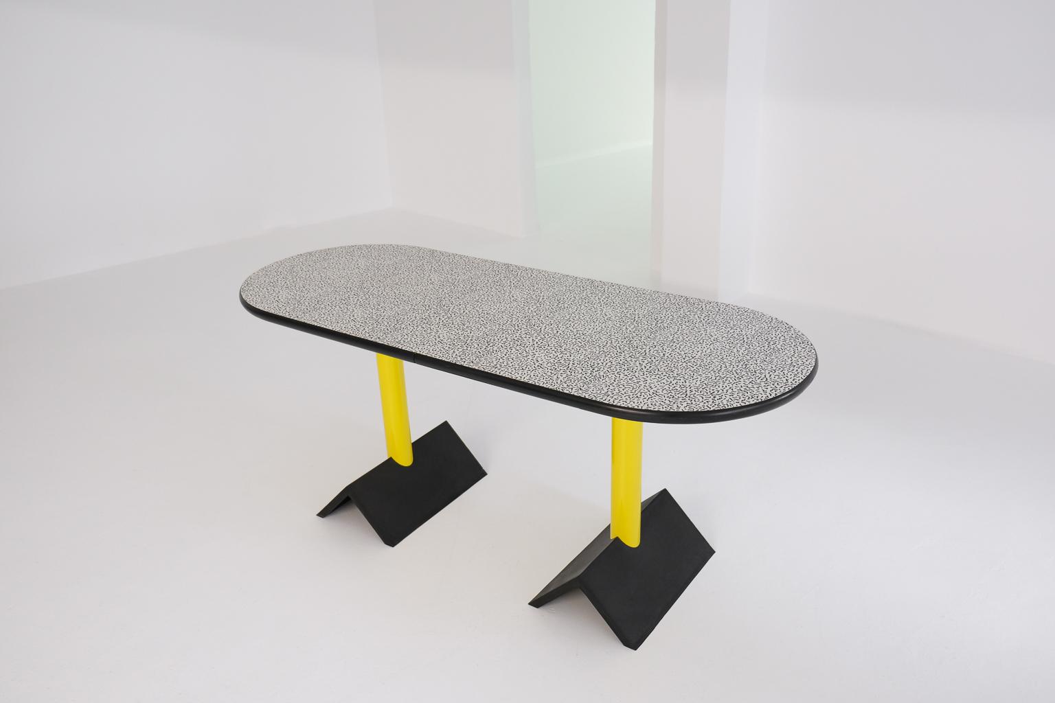 Italian Unusal, customized memphis oval desk or dining table  For Sale