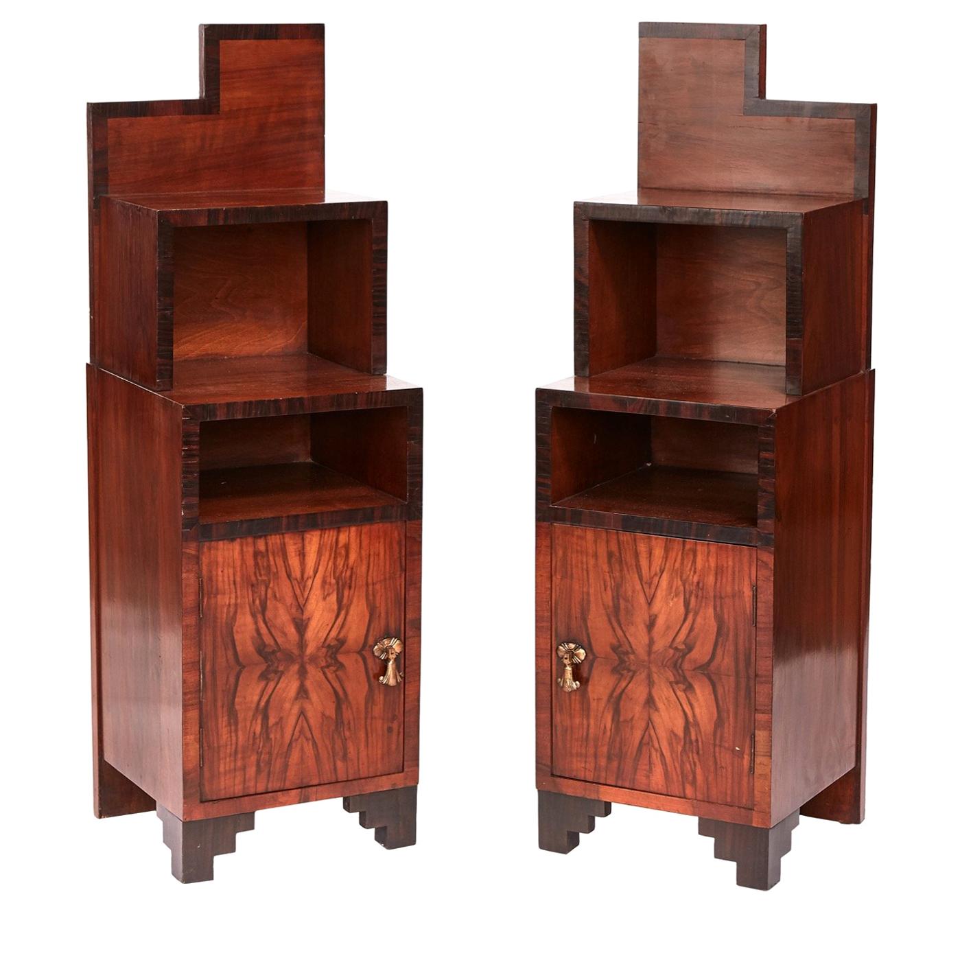Unusal Pair of Burr Walnut Art Deco Bedside Cabinets For Sale