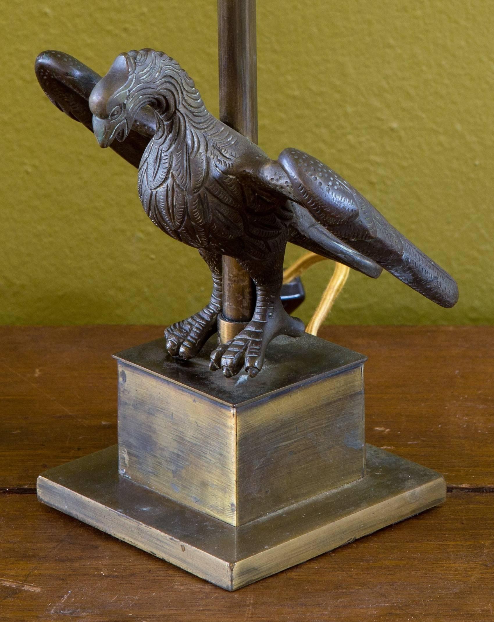 Unusaul Bronze Eagle Table Lamp, circa 1930s In Excellent Condition In Houston, TX