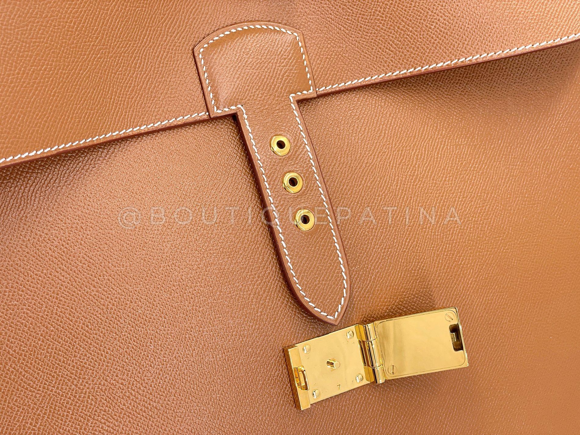 Inutilisé 2002 Hermès Gold Caramel Tan Sac a Depeche 41 Briefcase 24k GHW 68136 7