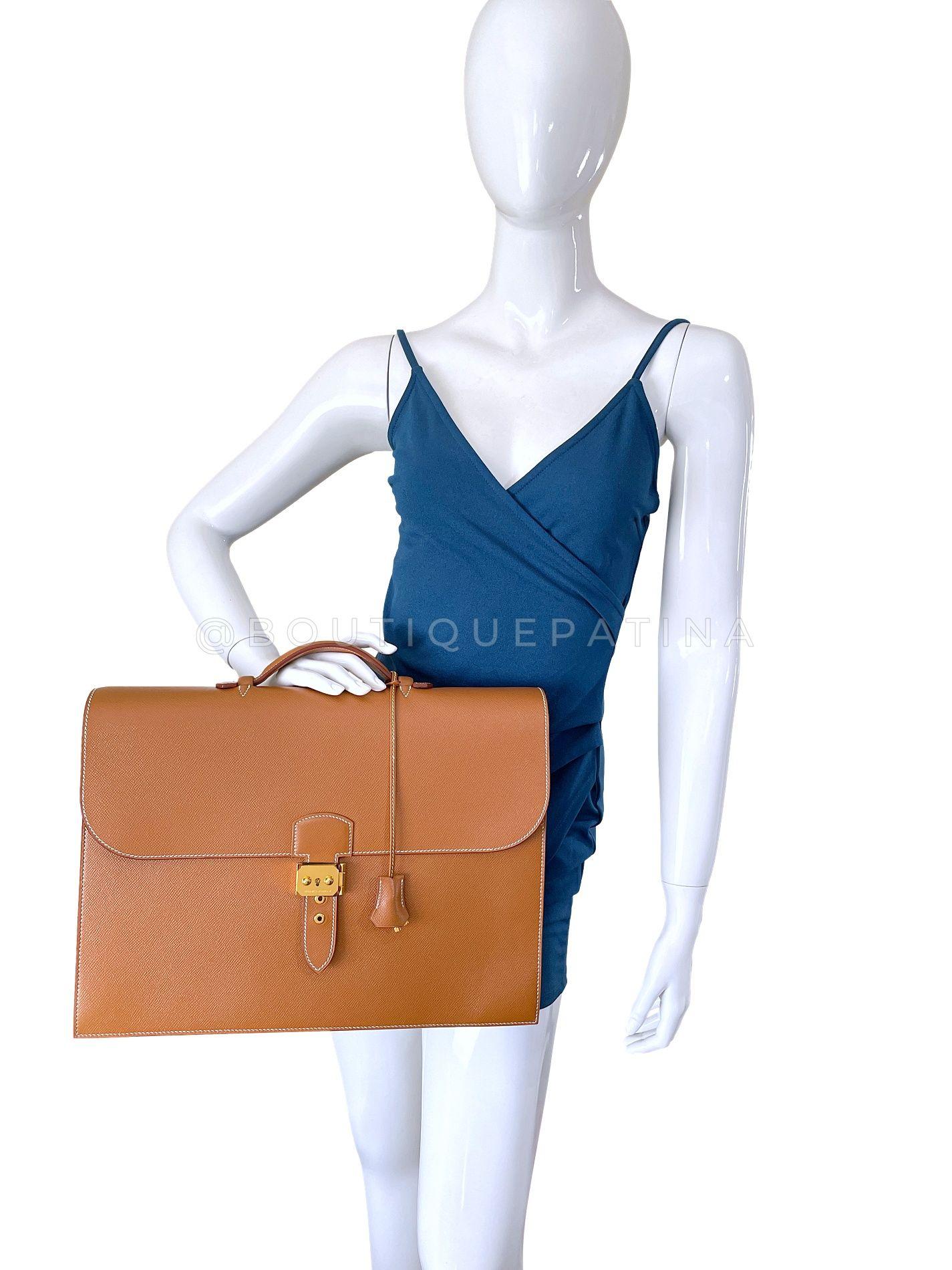 Inutilisé 2002 Hermès Gold Caramel Tan Sac a Depeche 41 Briefcase 24k GHW 68136 12
