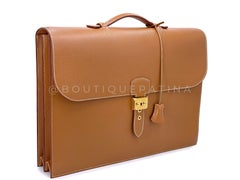 Unused 2002 Hermès Gold Caramel Tan Sac a Depeche 41 Briefcase 24k GHW 68136