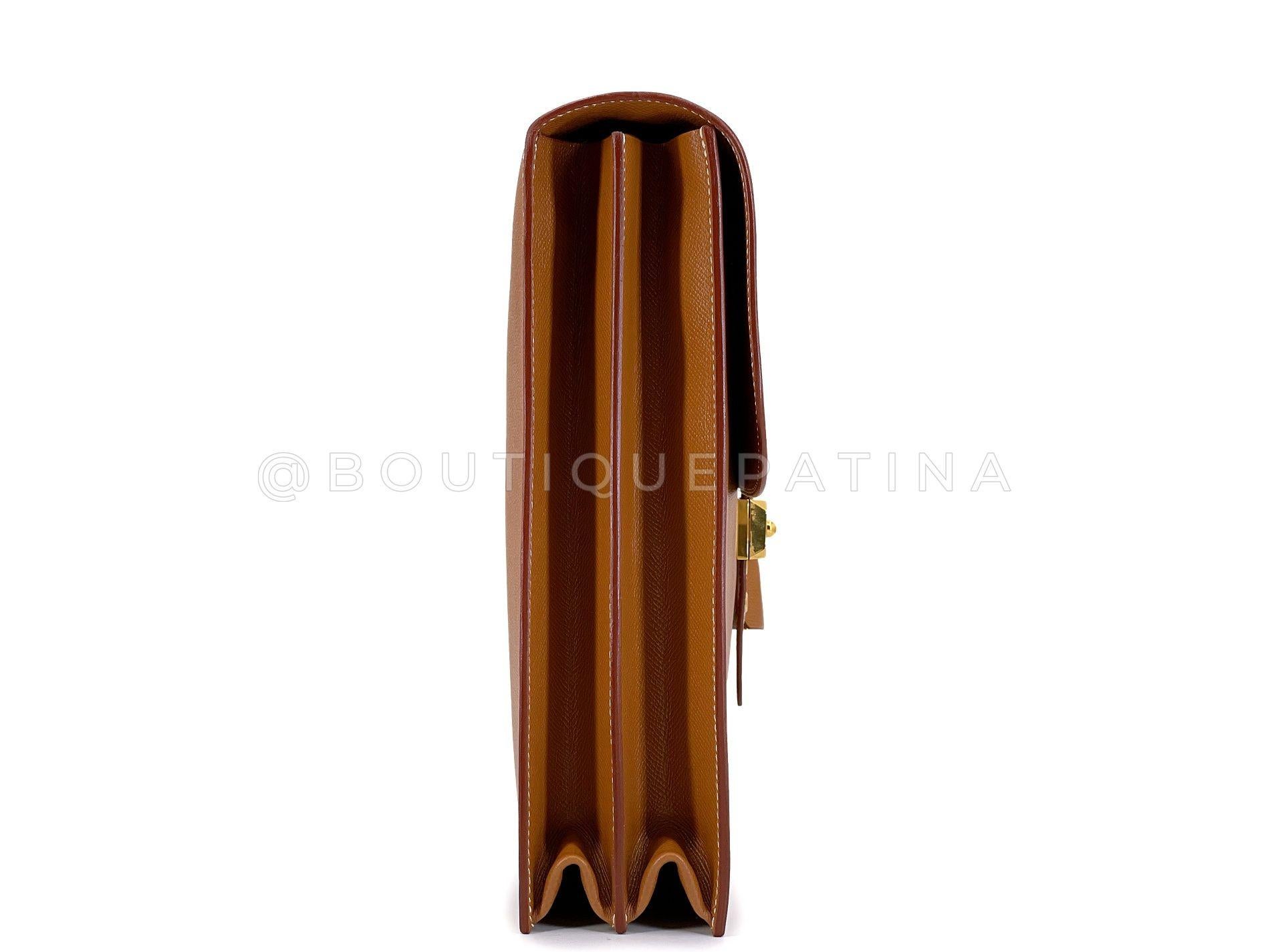 Inutilisé 2002 Hermès Gold Caramel Tan Sac a Depeche 41 Briefcase 24k GHW 68136 Excellent état à Costa Mesa, CA