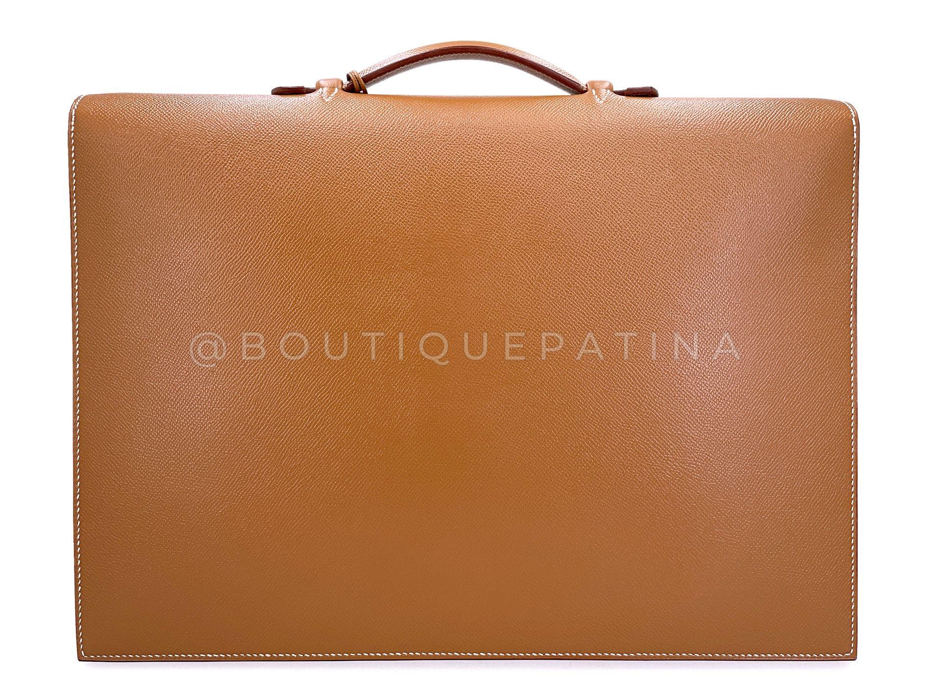 Inutilisé 2002 Hermès Gold Caramel Tan Sac a Depeche 41 Briefcase 24k GHW 68136 1