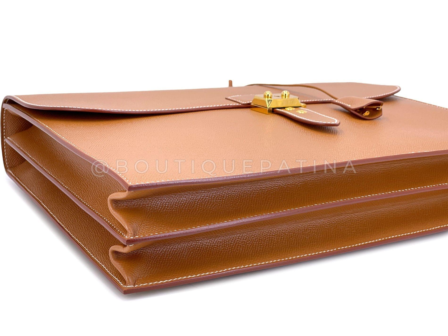 Inutilisé 2002 Hermès Gold Caramel Tan Sac a Depeche 41 Briefcase 24k GHW 68136 3