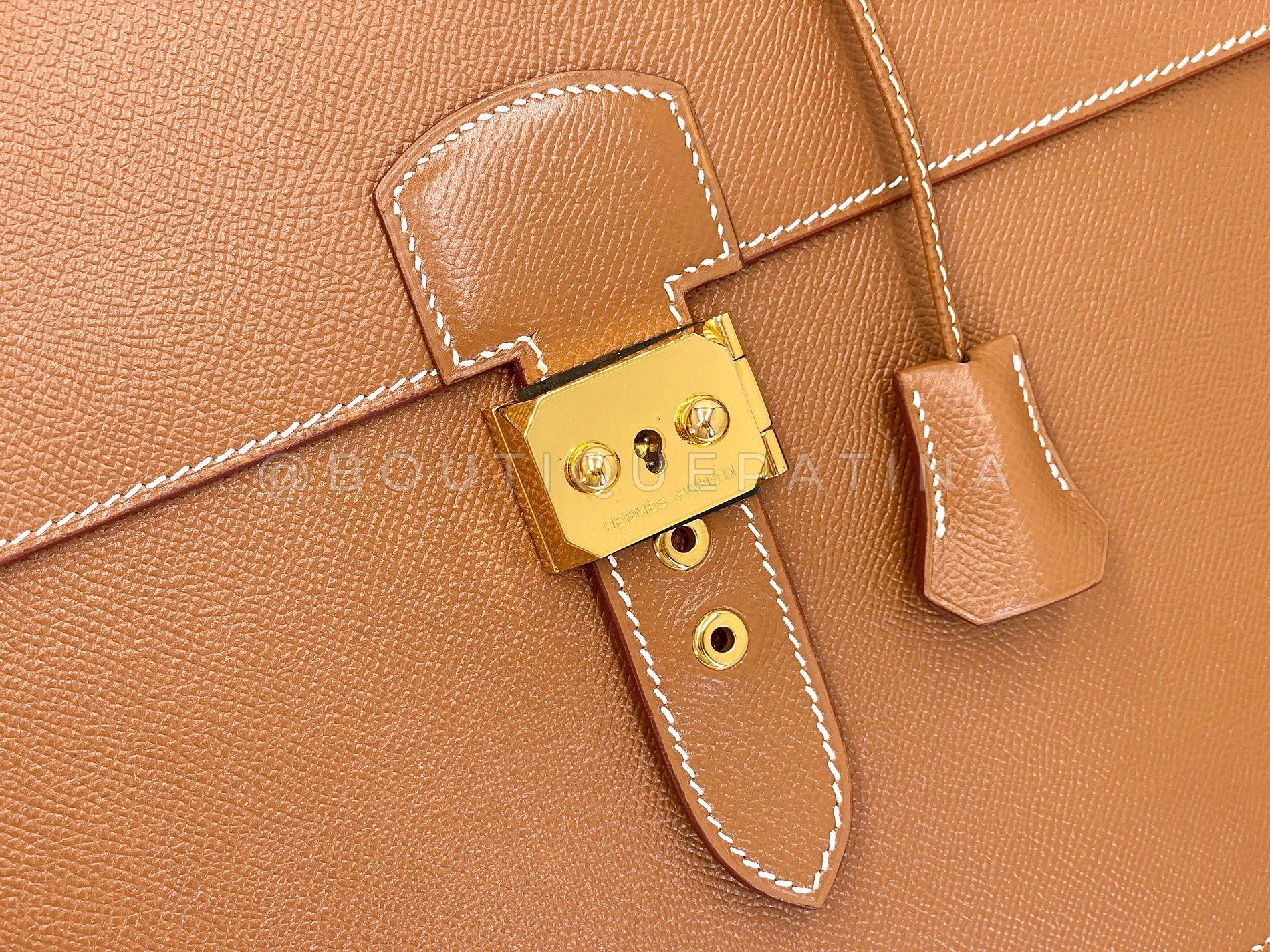 Inutilisé 2002 Hermès Gold Caramel Tan Sac a Depeche 41 Briefcase 24k GHW 68136 4