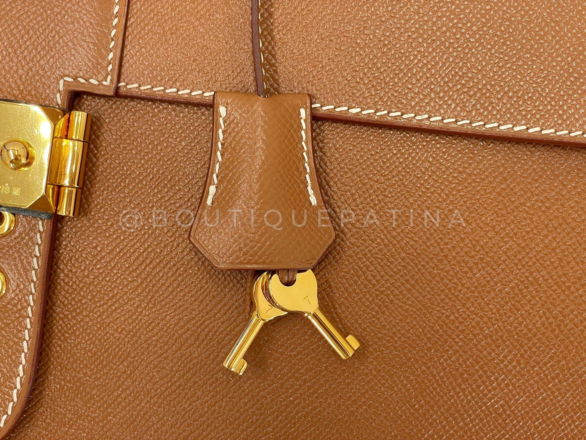 Inutilisé 2002 Hermès Gold Caramel Tan Sac a Depeche 41 Briefcase 24k GHW 68136 5