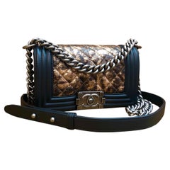 Unused 2019 CHANEL Small Quilted Metallic Boy Bag Black Goatskin Chrome Silver