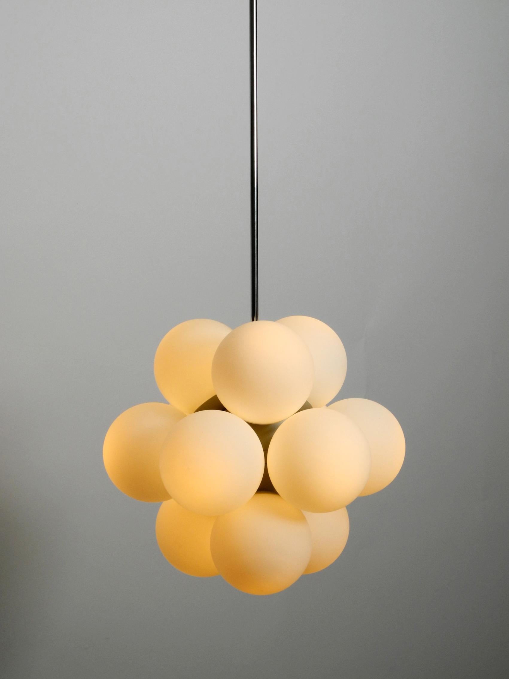 Mid-20th Century Unused 60s Atomic Space Age Kaiser Leuchten metal ceiling lamp 12 glass spheres For Sale