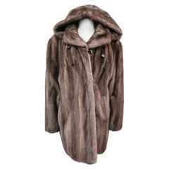 Unused blue iris mink fur coat with a hood size 16-18