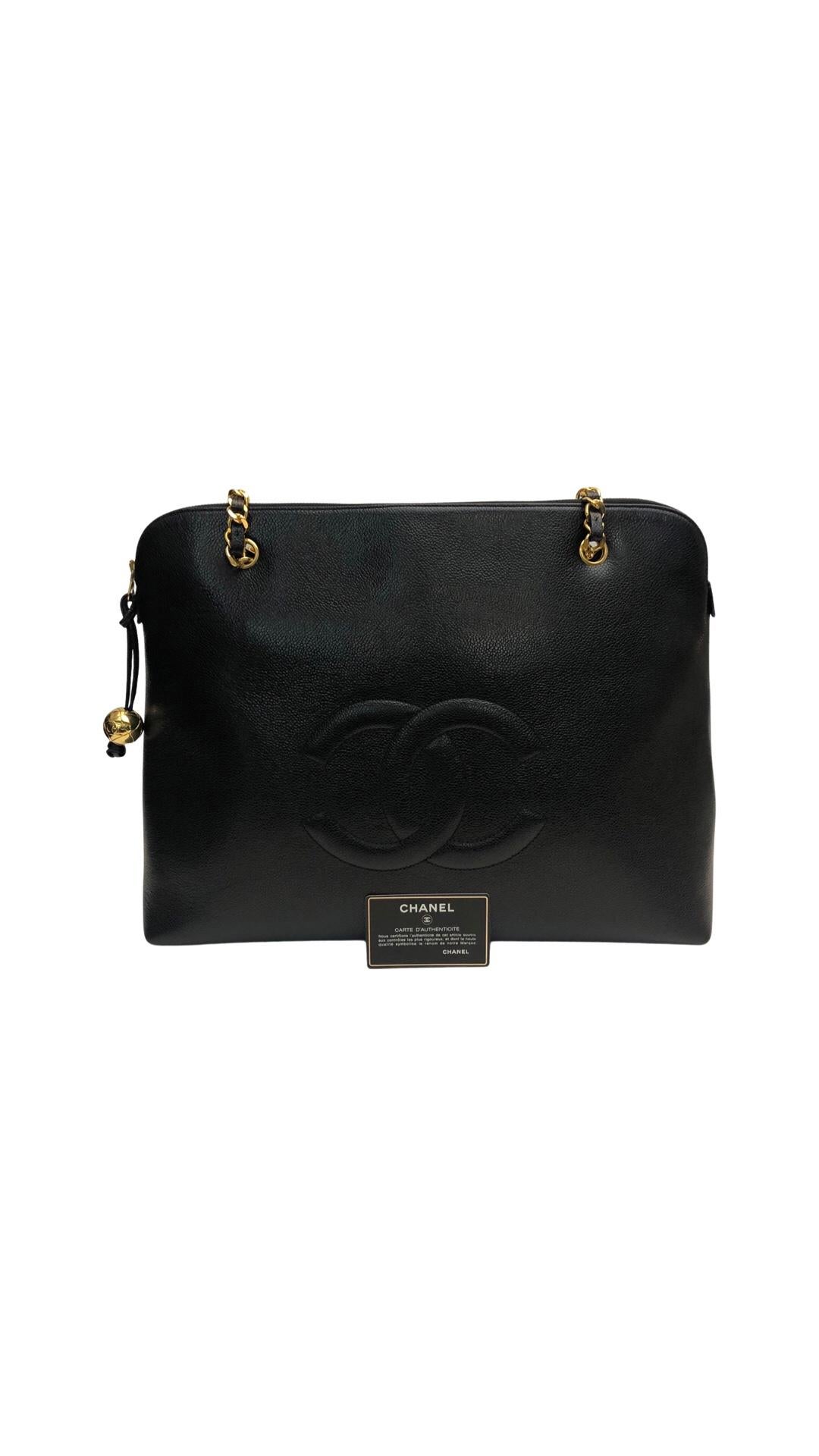 Unused Chanel Black Caviar Embossed CC Shoulder Tote Bag  For Sale 1
