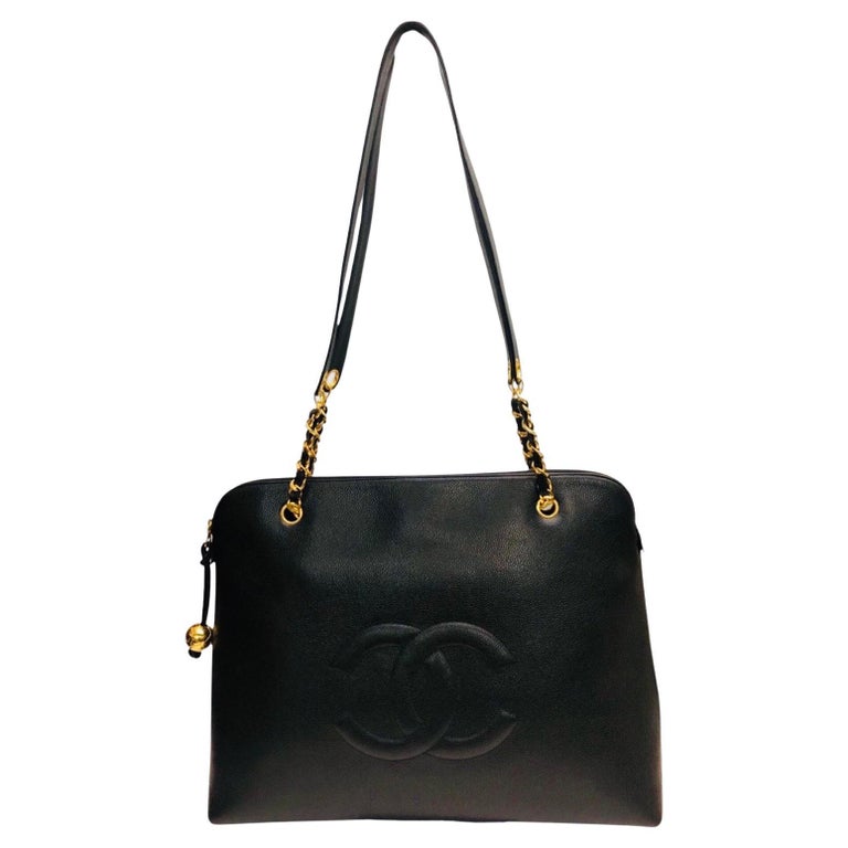 Unused Chanel Black Caviar Embossed CC Shoulder Tote Bag  For Sale