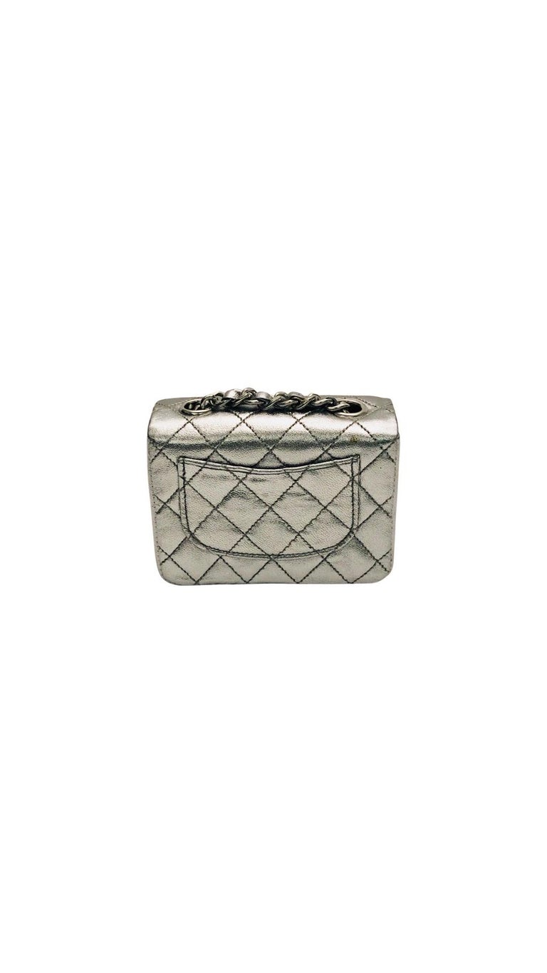 Unused Chanel Silver Metallic Leather Micro Mini Chain Belt Bag For Sale 1
