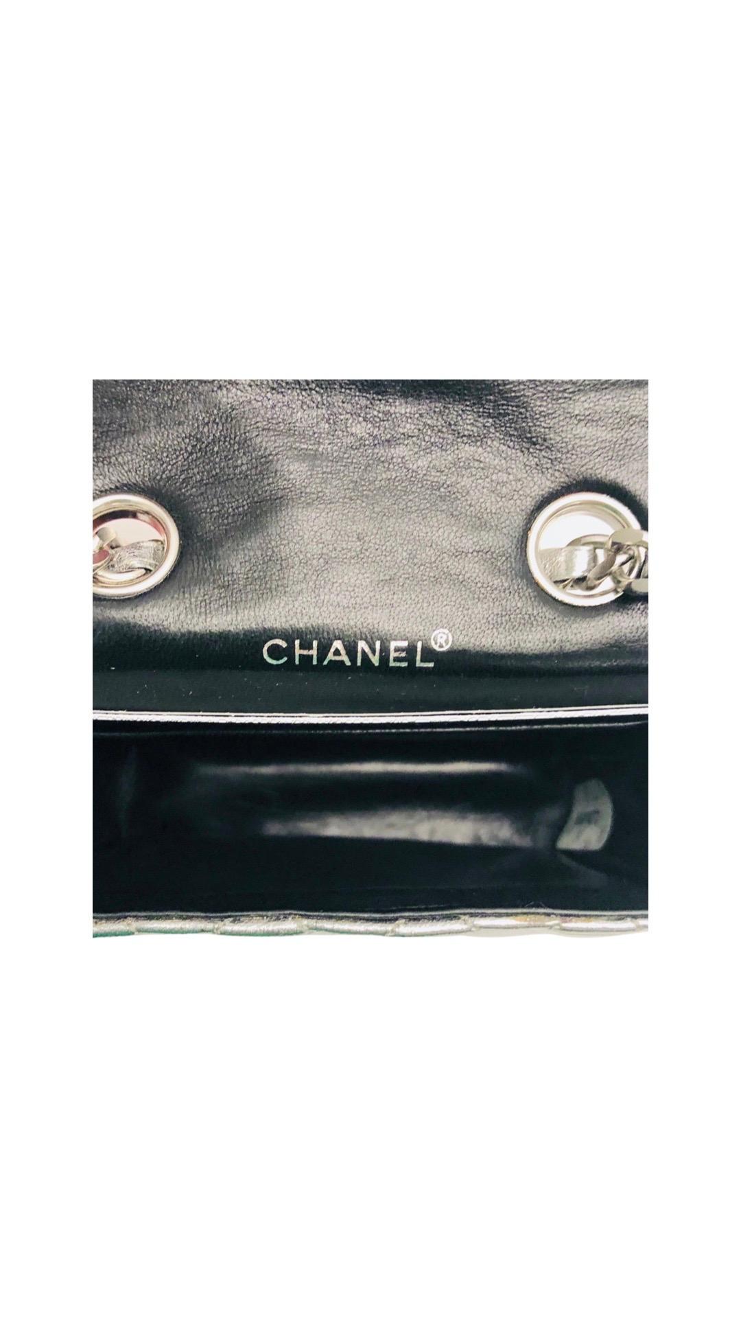 Unused Chanel Silver Metallic Leather Micro Mini Chain Belt Bag For Sale 4