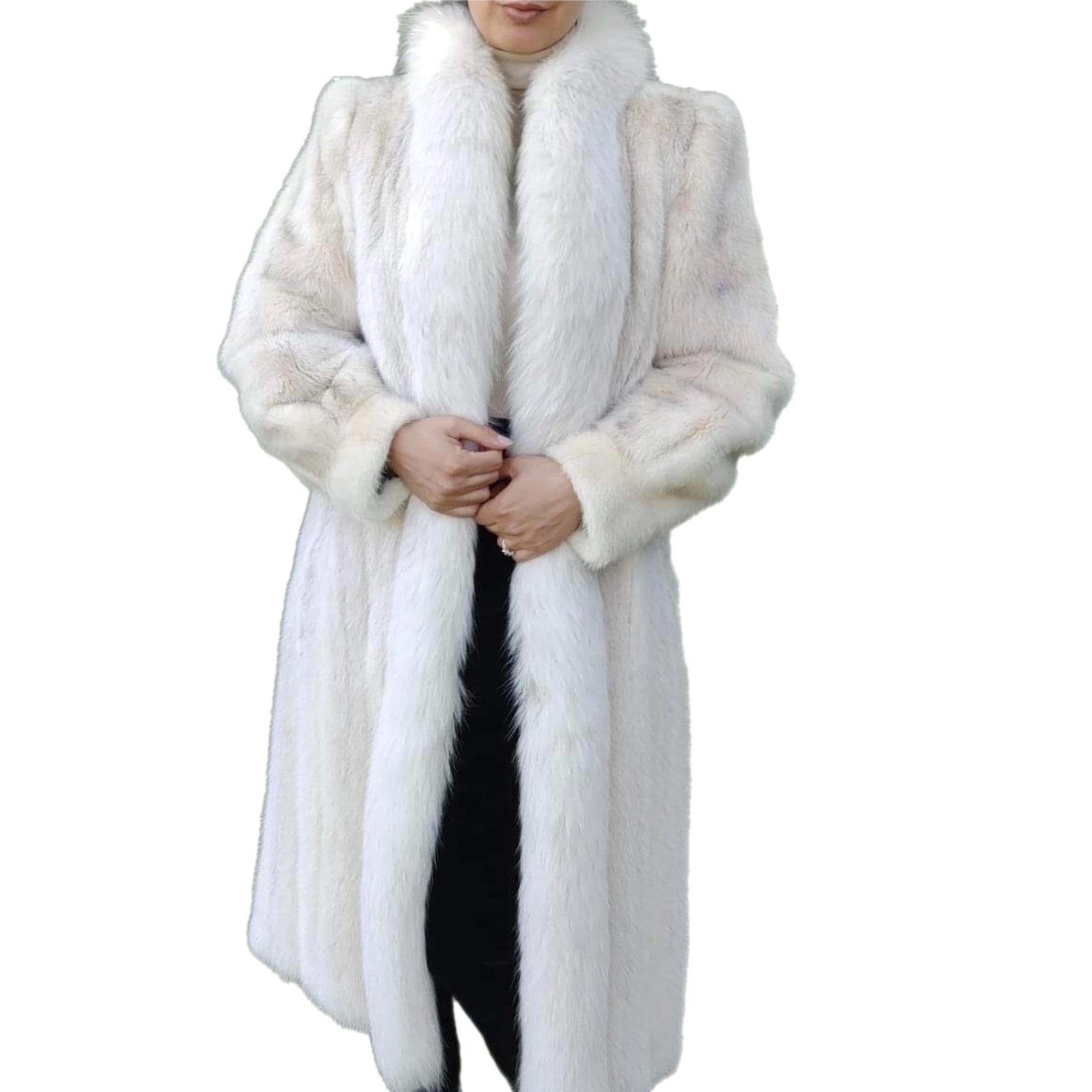Gray ~Unused Cross Mink white Fur Coat (Size 8 - M)  For Sale