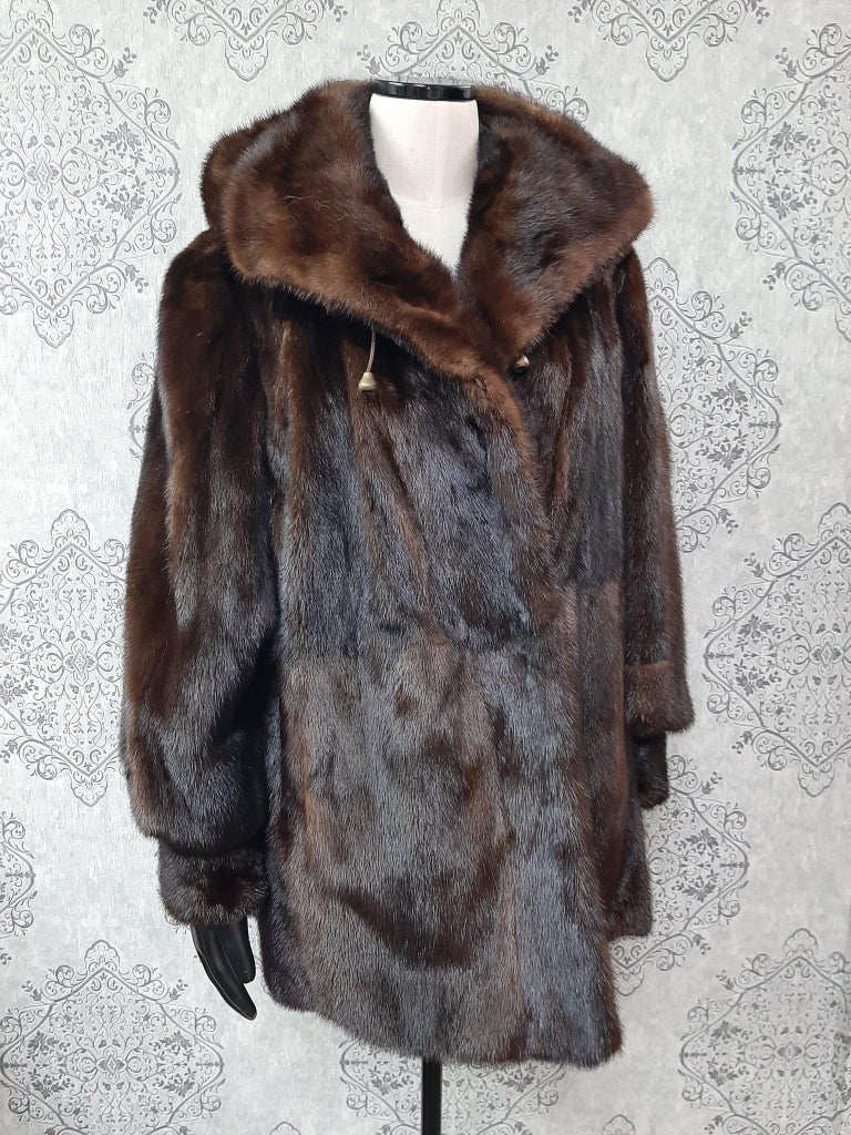 Unused demi buff mink fur coat with a hood size 10 For Sale at 1stDibs