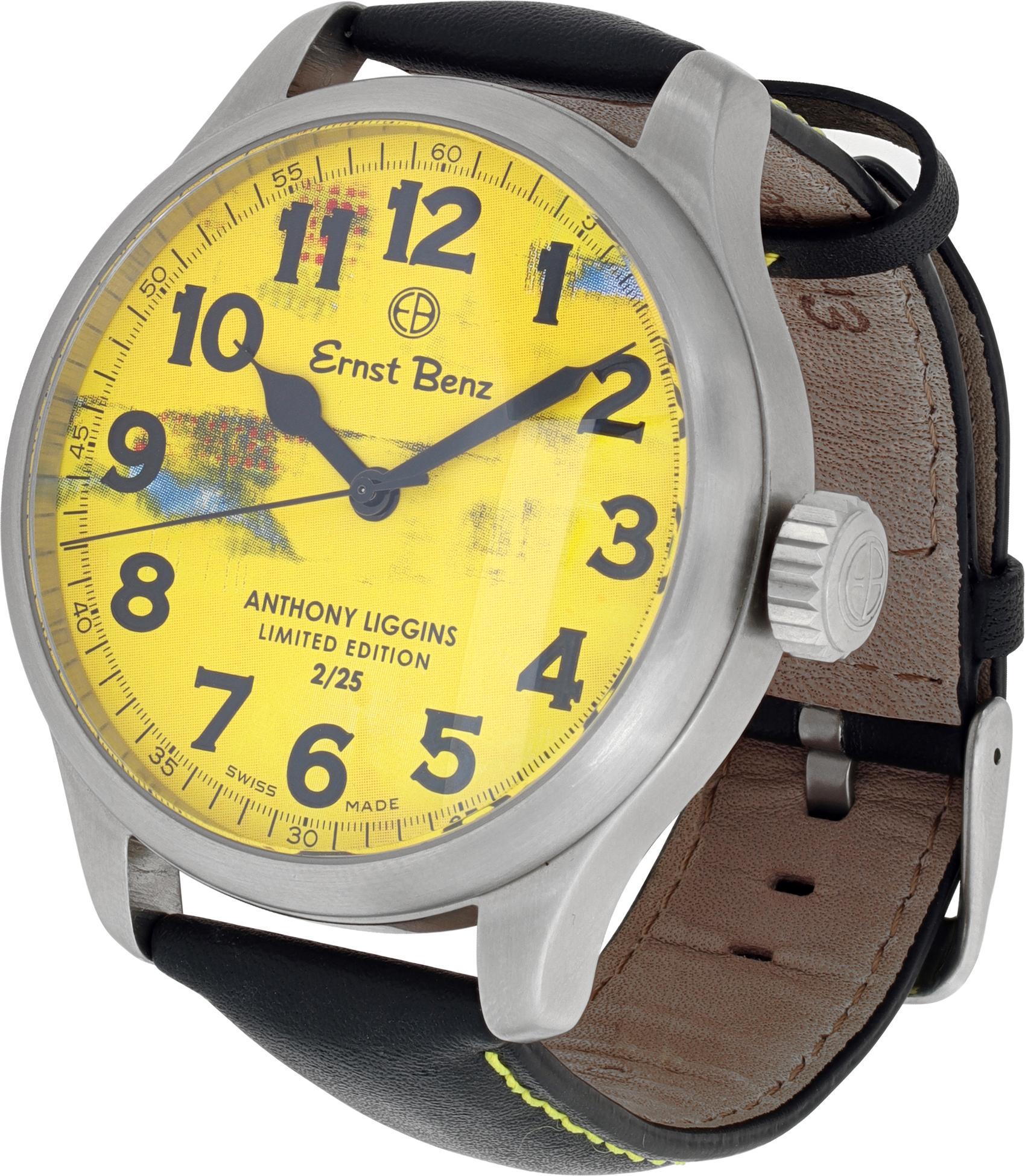 Ernst Benz Limited Edition Anthony Liggins yellow dial watch in stainless steel. Auto w/ sweep seconds. 47 mm case size. Unused with box and papers. Ref GC10200-AL 3. Fine Unused Ernst Benz Watch.

 Unused Classic Ernst Benz Chronosport GC10200-AL 3