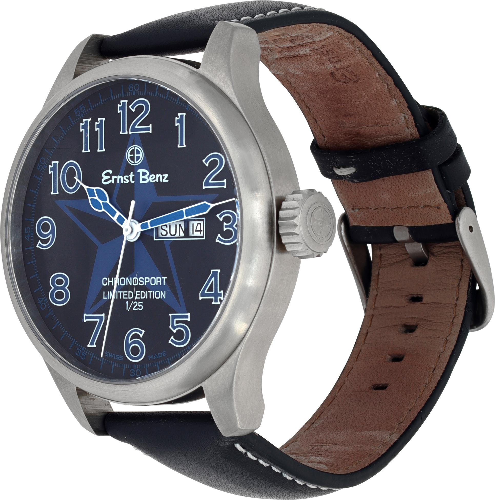 Ernst Benz Chronosport Nautical Star Limited Edition in Edelstahl. Auto mit Sekundenzeiger, Datum und Tag. 47 mm Gehäusegröße. Unbenutzt mit Box und Papieren. Ref GC10200-NS. Schöne unbenutzte Ernst Benz Uhr.

 Unbenutzte Classic Ernst Benz
