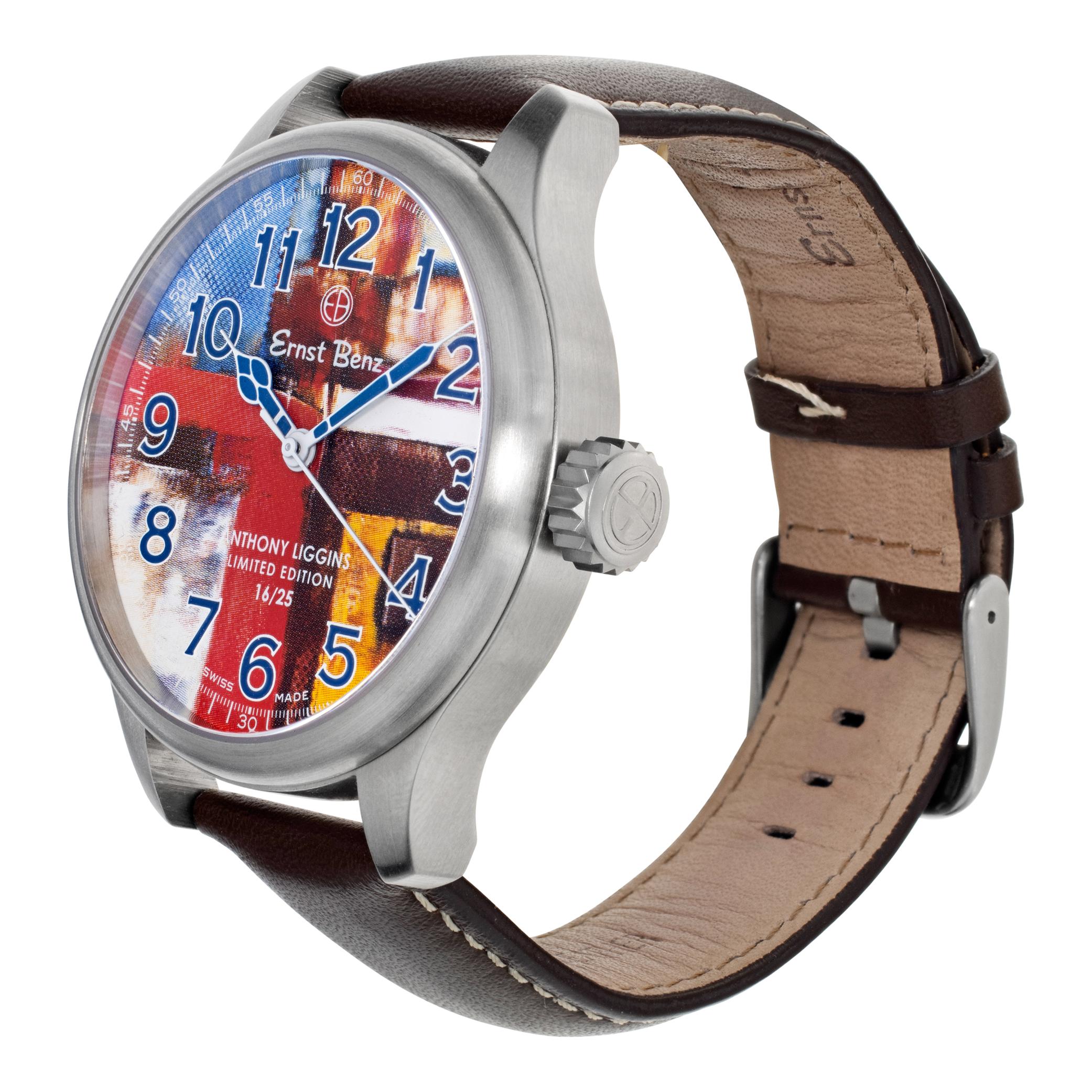 Ernst Benz Chronosport Art Multi-Color Anthony Liggins in stainless steel on leather strap. Auto w/ sweep seconds. 47 mm case size. Limited edition only 25 made.Unused with box and papers. Ref GC10200-AL Fine Unused Ernst Benz Watch.

 Unused Sport