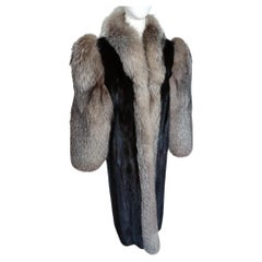 Unused Mink Fur Coat With Indigo Fox Fur Trim (Size 10-12/M)