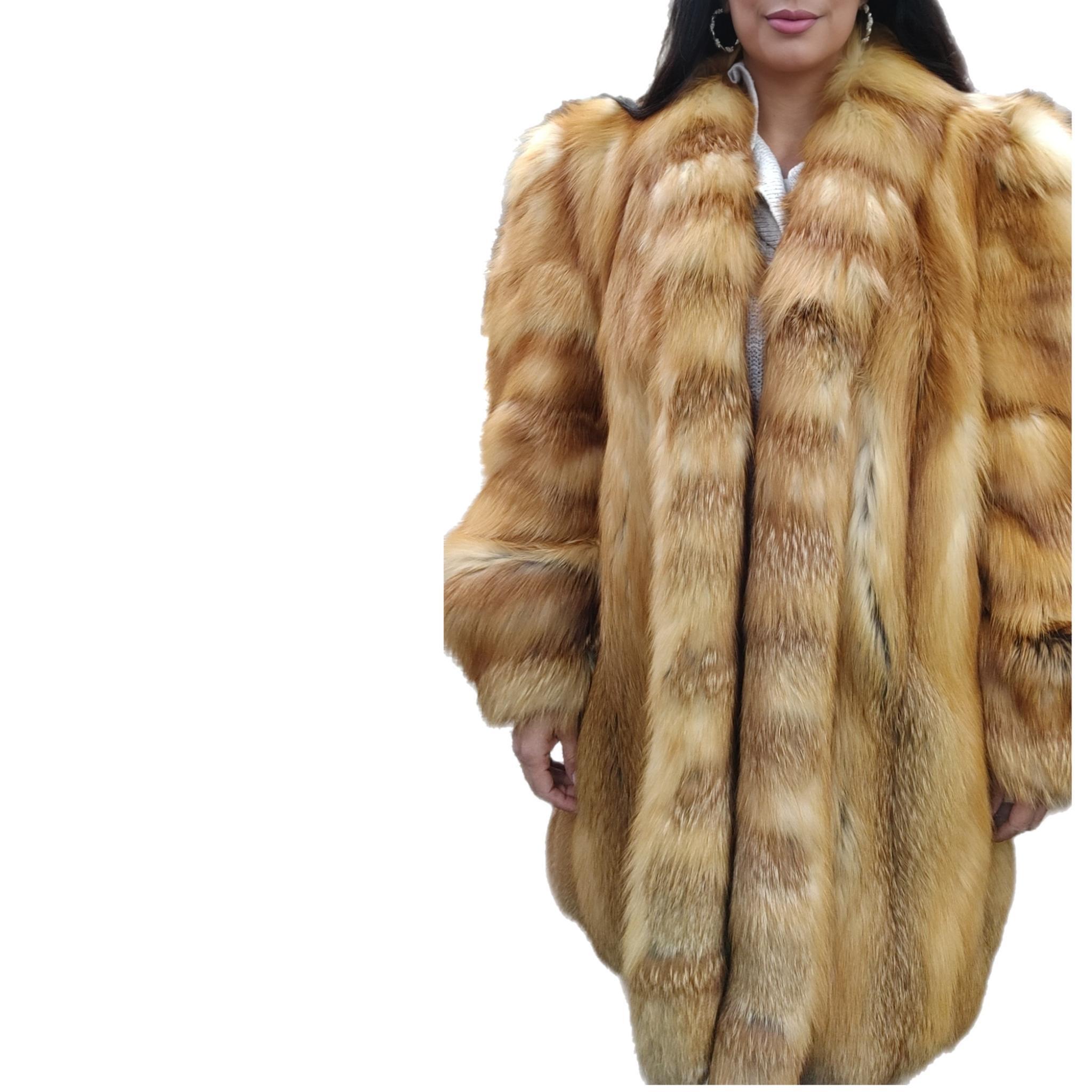 ~Vintage non utilisé manteau rouge en fourrure de renard manches bouffantes larges épaules (taille 12-14 - L)  en vente 2