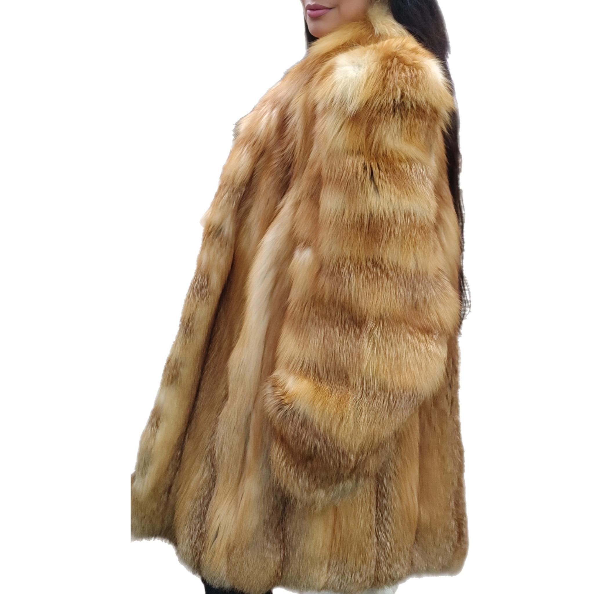 ~Vintage unused Red Fox Fur Coat puff sleeves large shoulders (Size 12-14 - L)  For Sale 3
