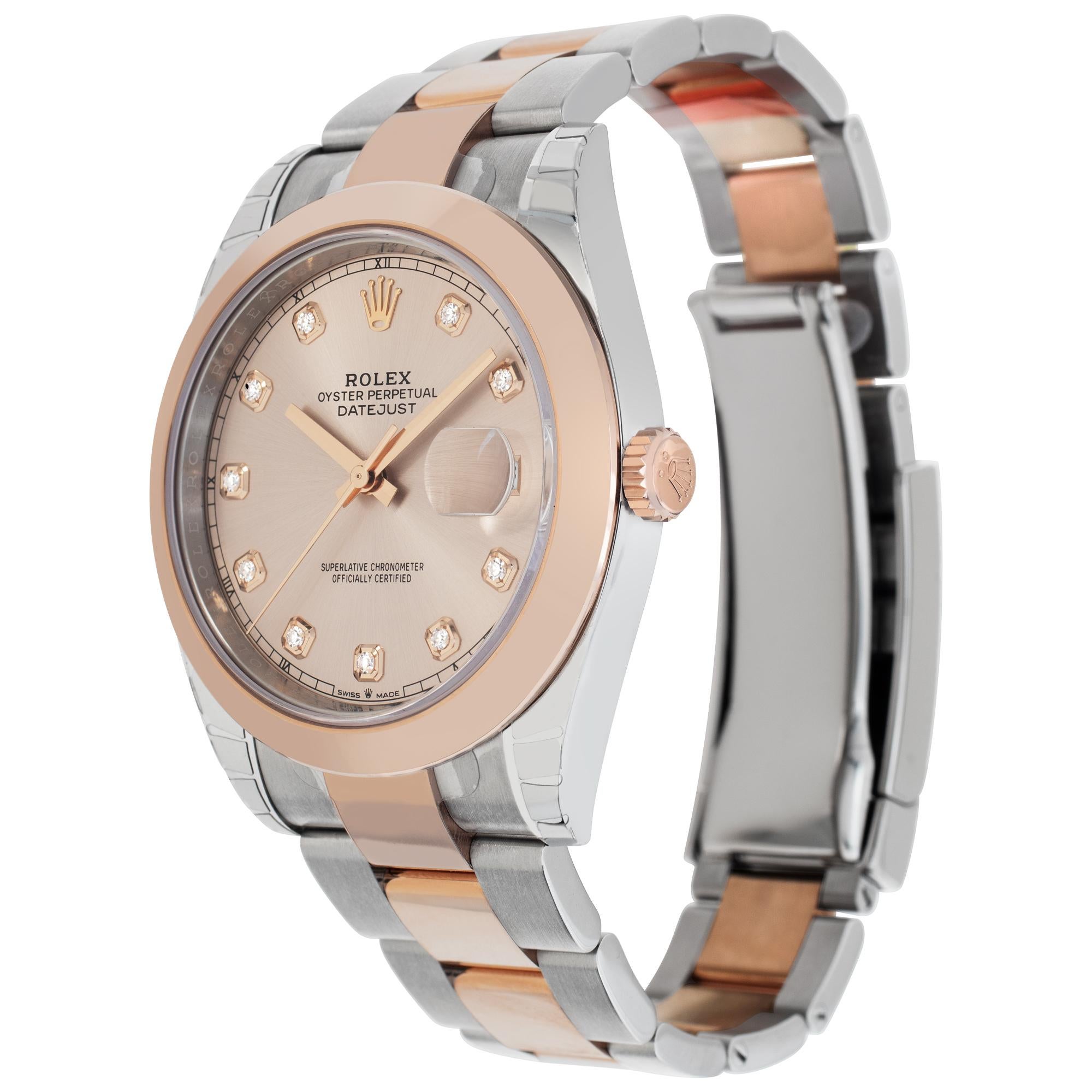 UNUSED & FULLY STICKERED! Rolex Datejust 41in 18k Everose & stainless steel with smooth bezel and champagne rose diamond dial. Auto w/ sweep seconds and date. 41 mm case size. Unused with box and papers. Ref 126301. Circa 2022. **Bank Wire Only At