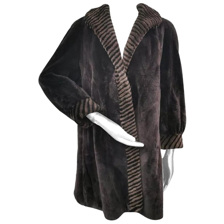 Brand New W.H. Bell and Sons Sheared Beaver Fur Coat with Fur Trim